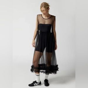 NWT Urban Outfitters Sheer Ruffle Midi Robe, Black, size L/XL
